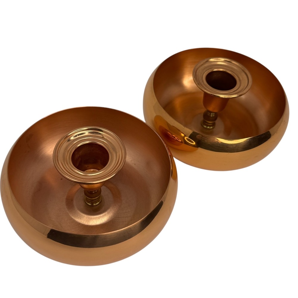 Vintage Coppercraft Guild Candle Holders Taunton MA MCM Copper 4in Pair